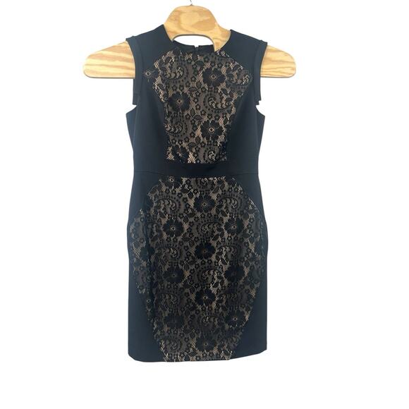 Adrianna Papell Dress Evening Black Lace Overlay Sheath Beige Sz 12 READ - Picture 1 of 4